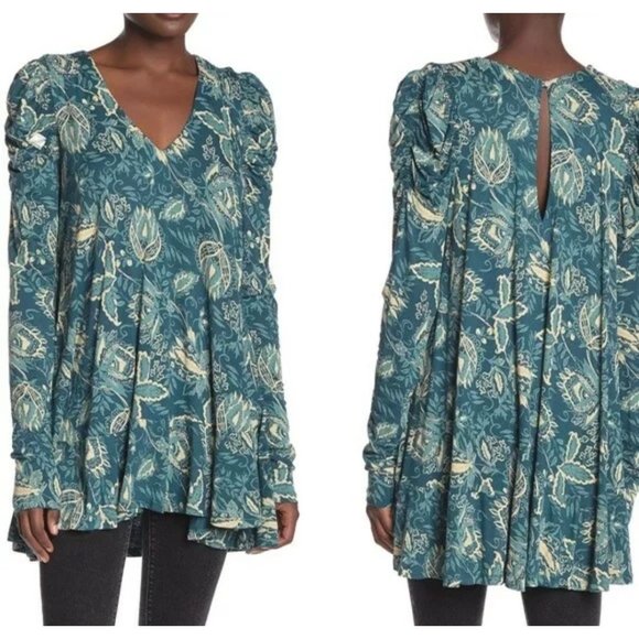 Free People Indigo Combo "Hello Lover" Tunic Dress Top - S - Picture 9 of 9